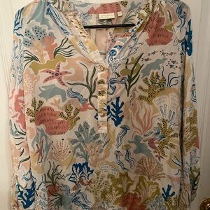 Spartina 449 Callie Shirt Seafoam Mermaids size large 100 % silk